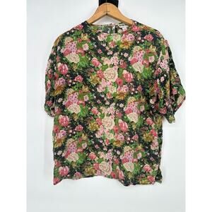 Vintage Royal Silk 100% Silk Short Sleeve Top Floral Women Large Cottagecore